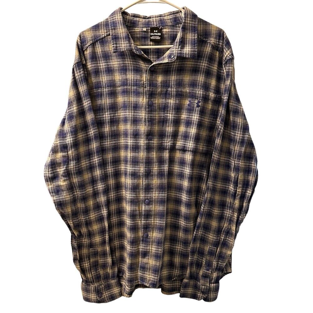 Under Armour Flannel Shirt Men XXL Tradesman Flex Blue Plaid Vented Snap Buttons